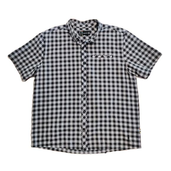 Smartwool Mens Merino Wool Blend Camp Shirt Size XL Short Sleeve Gray Blue Plaid - Picture 1 of 13